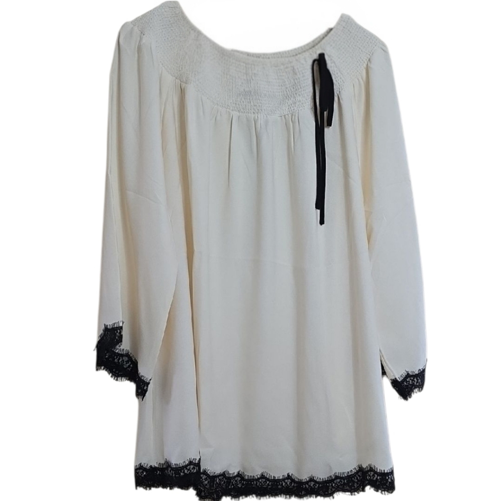 Just My Size Blouse Long Sleeve Lace Trim Cream Shirt 4X